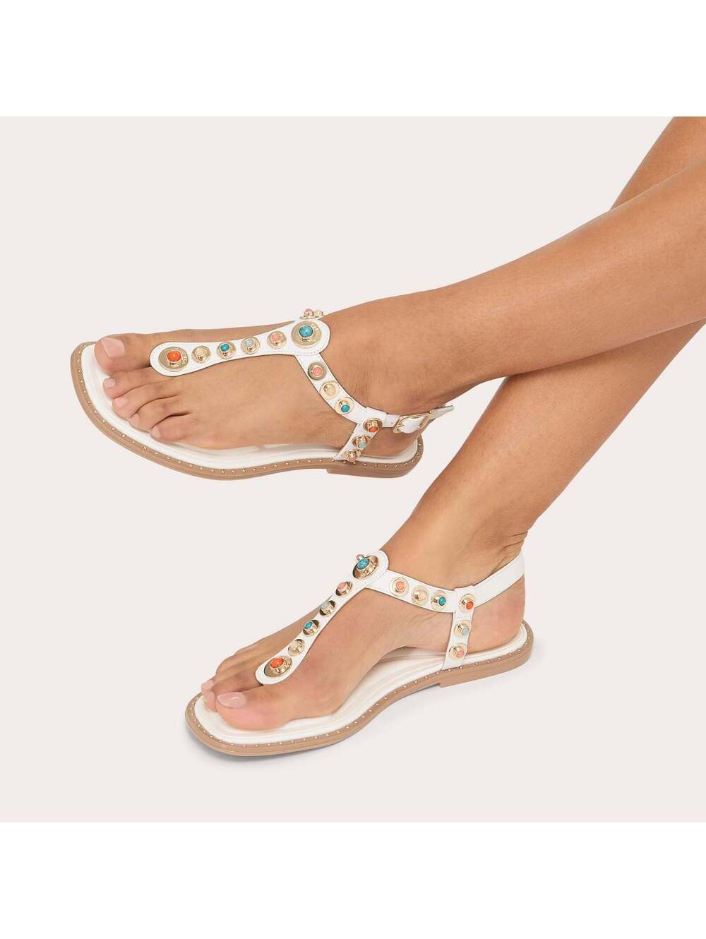 Carvela Amalfi T-Bar White Leather Stone Sandal EU38.5/US7.5
